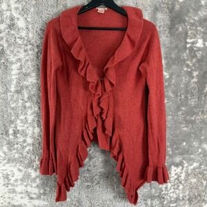 Pink Pineapple Sz S 100% Cashmere Ruffle Open Cardigan Orange Long Sleeve Women